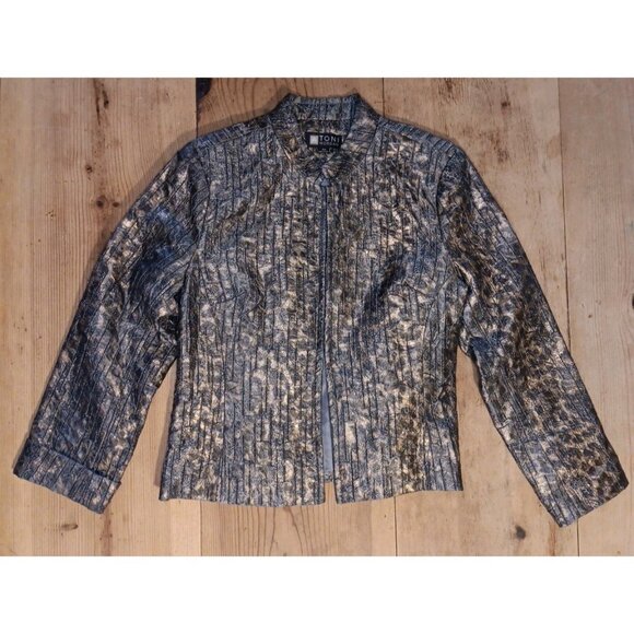 Toni Morgan Jackets & Blazers - Toni Morgan Jacket Womens Petite PM Brown Metallic Gold Snake Print Blazer